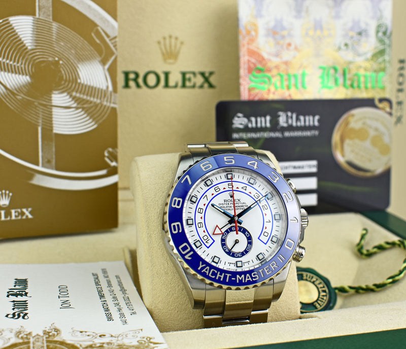 ROLEX 44mm Stainless Steel Yachtmaster II White Dial Blue Hands w/ Factory Card Model 116680