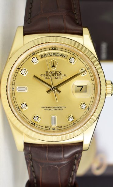 ROLEX 18kt Gold DayDate 36 President On The Strap Diamond Dial Model 118138