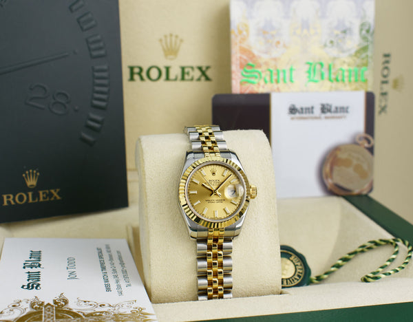 ROLEX Ladies 18kt Gold & Stainless Steel DateJust Champagne Index Dial Model 179173