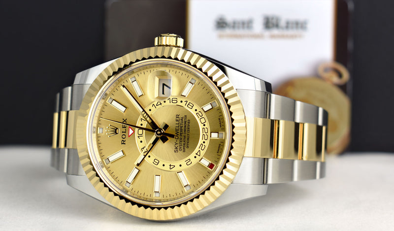 ROLEX 2021 18kt Gold & Stainless Steel Sky Dweller Champagne Index Dial Model 326933