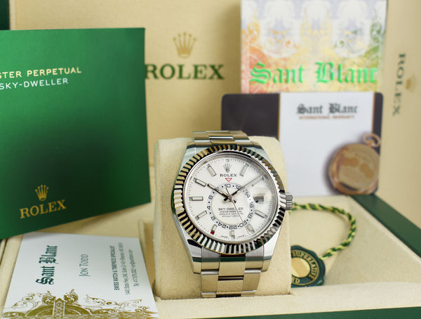 ROLEX 42mm White Gold & Stainless Sky Dweller White Index Dial Card Model 326934